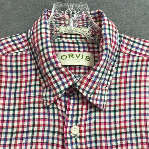 Orvis Shirt 100% Linen Mens Medium Short Sleeve Plaid Check - Picture 4 of 11